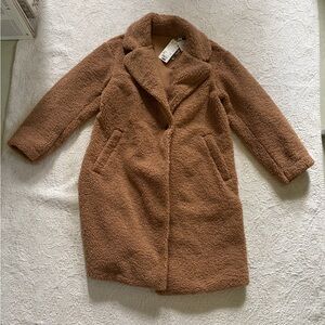 NWT Uniqlo Women's jacket Coat Brown Dark Beige Faux Shearling Jacket - size XS